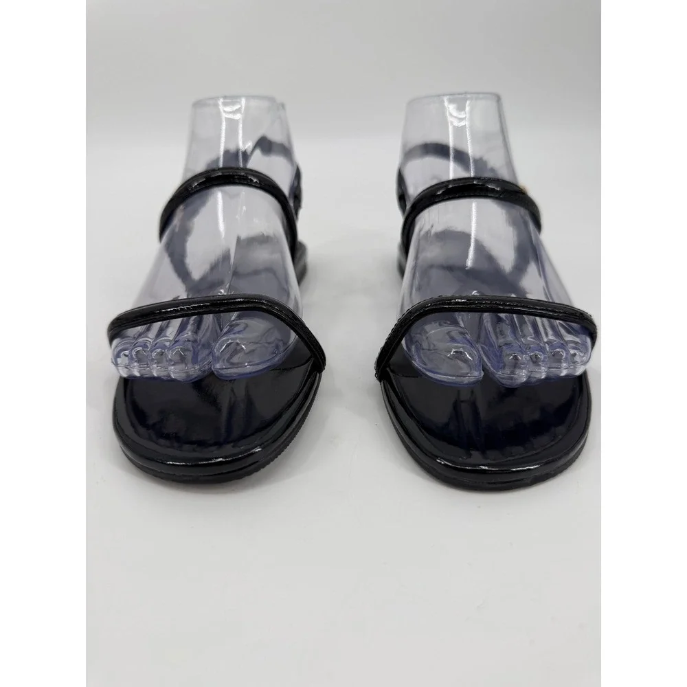 J.Crew Women Black Patent Leather Strappy Slingback Flat Sandals Size 6.5